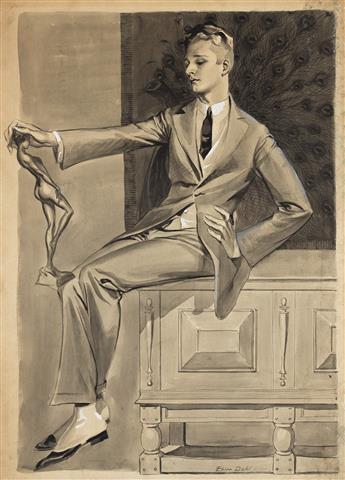 EHLER DAHL (1895-1945) Dandy appraising nude sculpture.  (GAY / LGBTQ THEME)